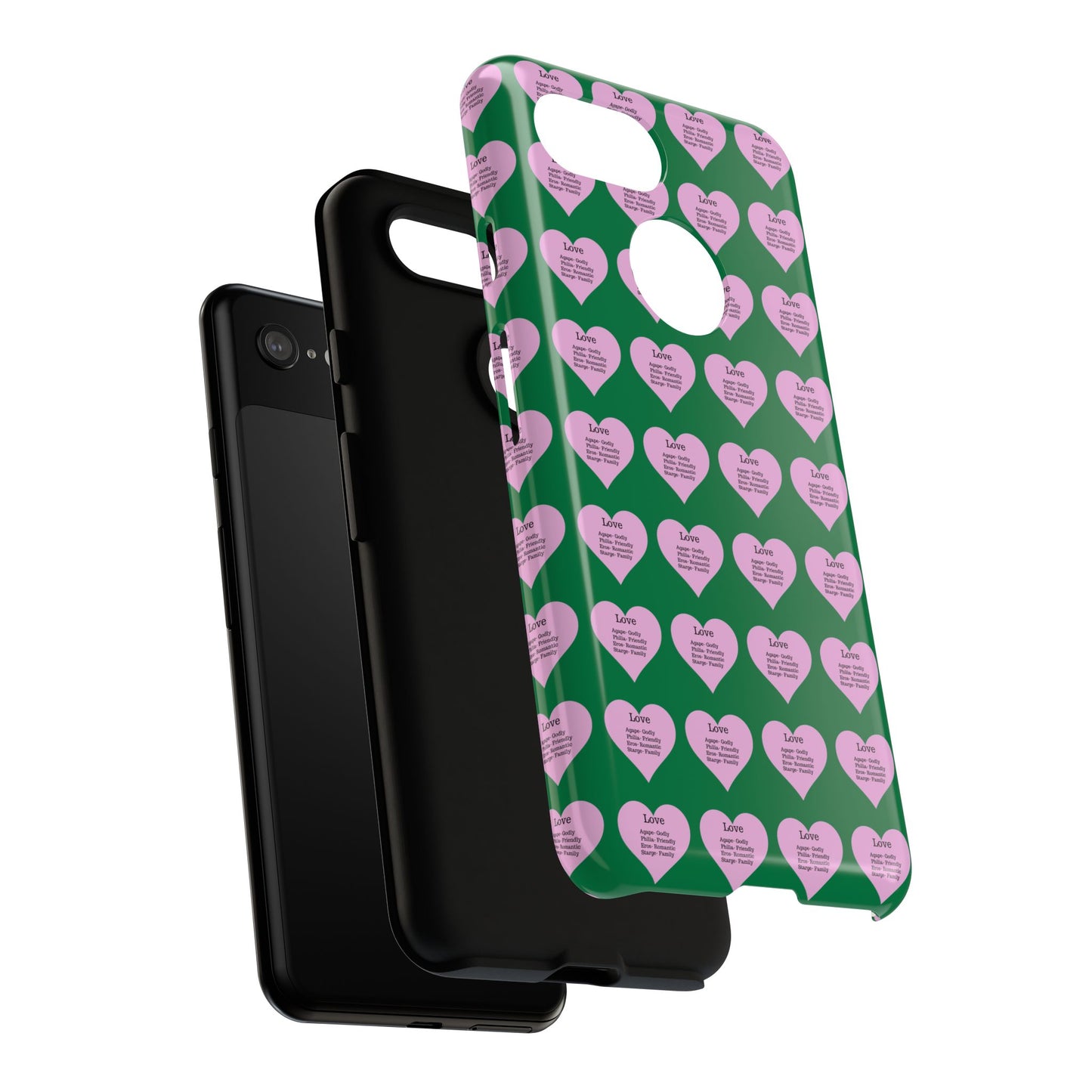 Hearts-A-Flutter Phone Case (iPhone, Google Pixel)(Dark green)