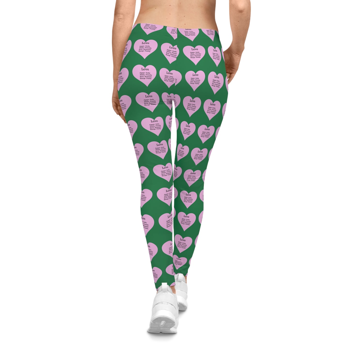 Playful Pink Heart Print Women's Casual Leggings (Dark Green)