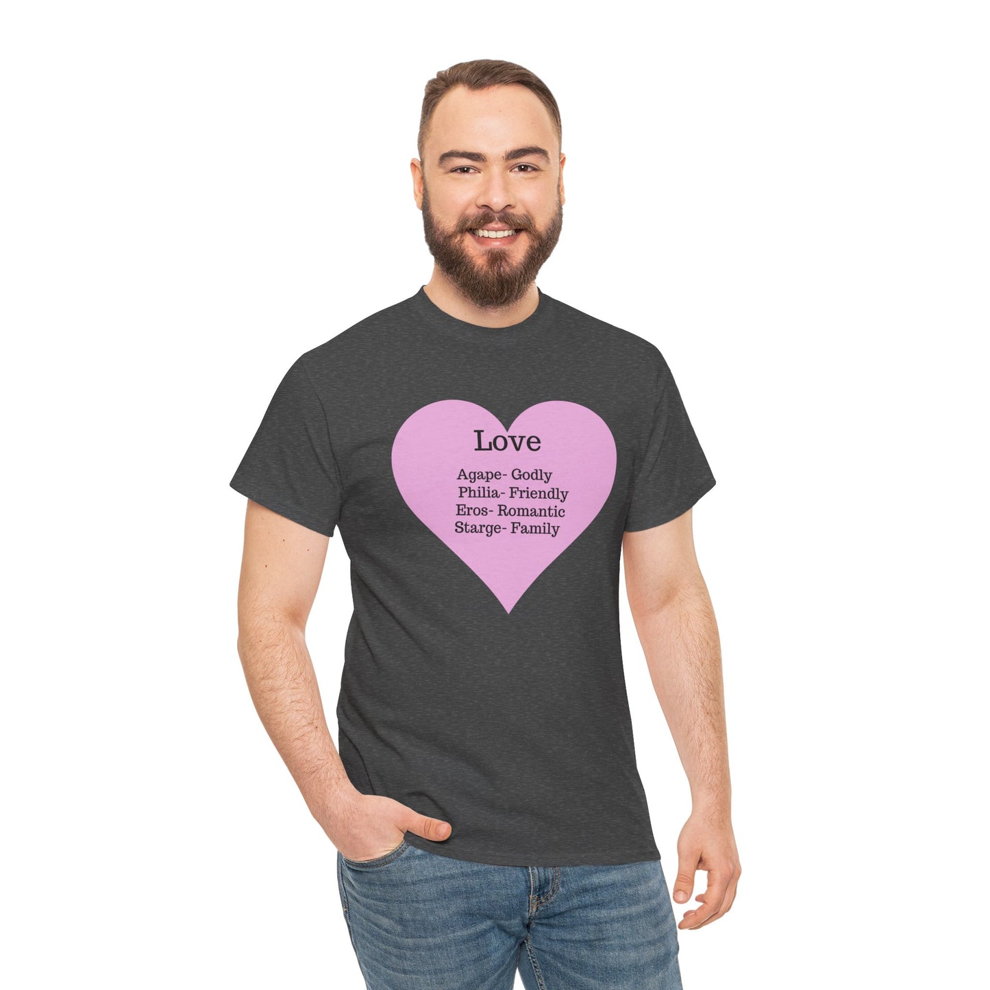 Unisex Love Heart Heavy Cotton T-Shirt - Comfortable Classic Fit Apparel