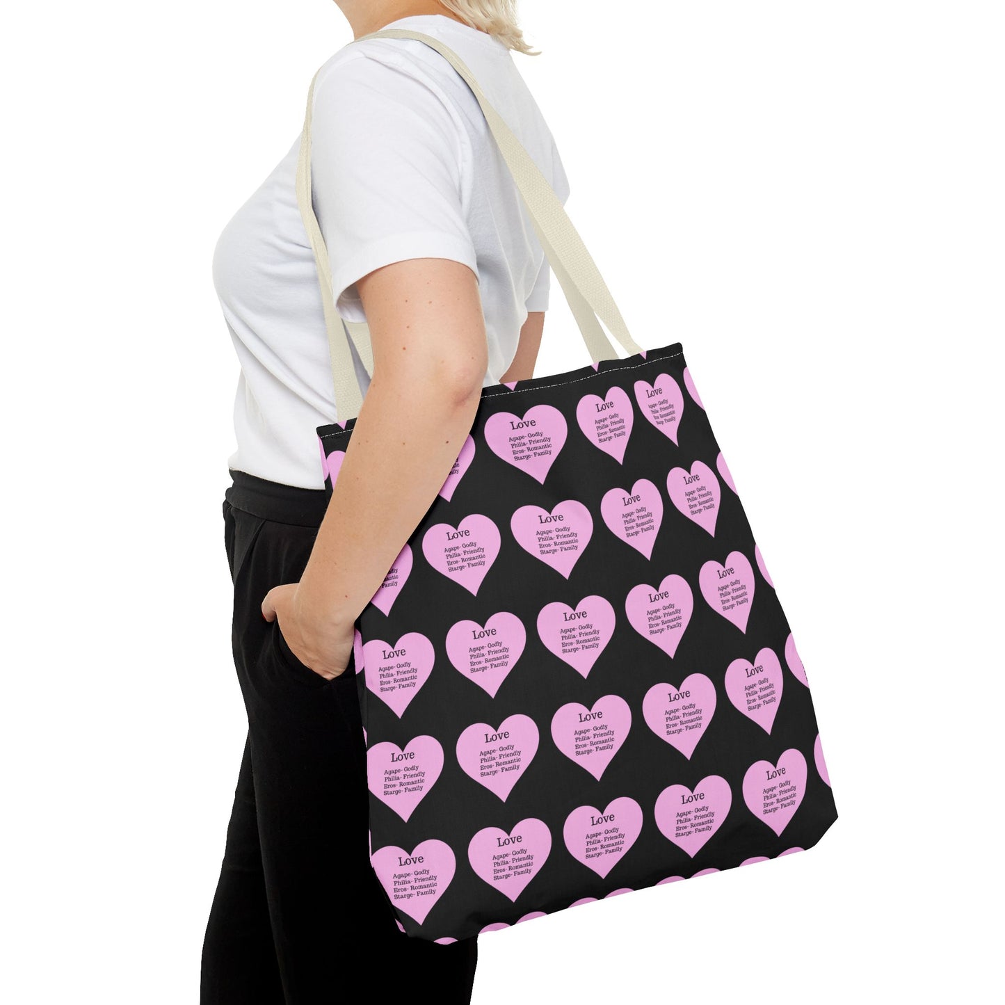 Pink Hearts Tote Bag (Black)
