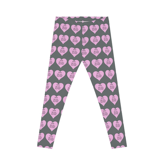 Playful Pink Heart Print Women's Casual Leggings (Dark Grey)