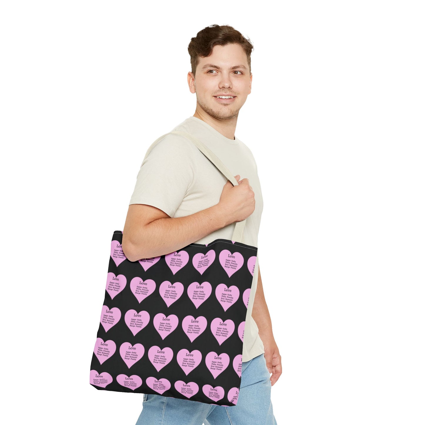 Pink Hearts Tote Bag (Black)