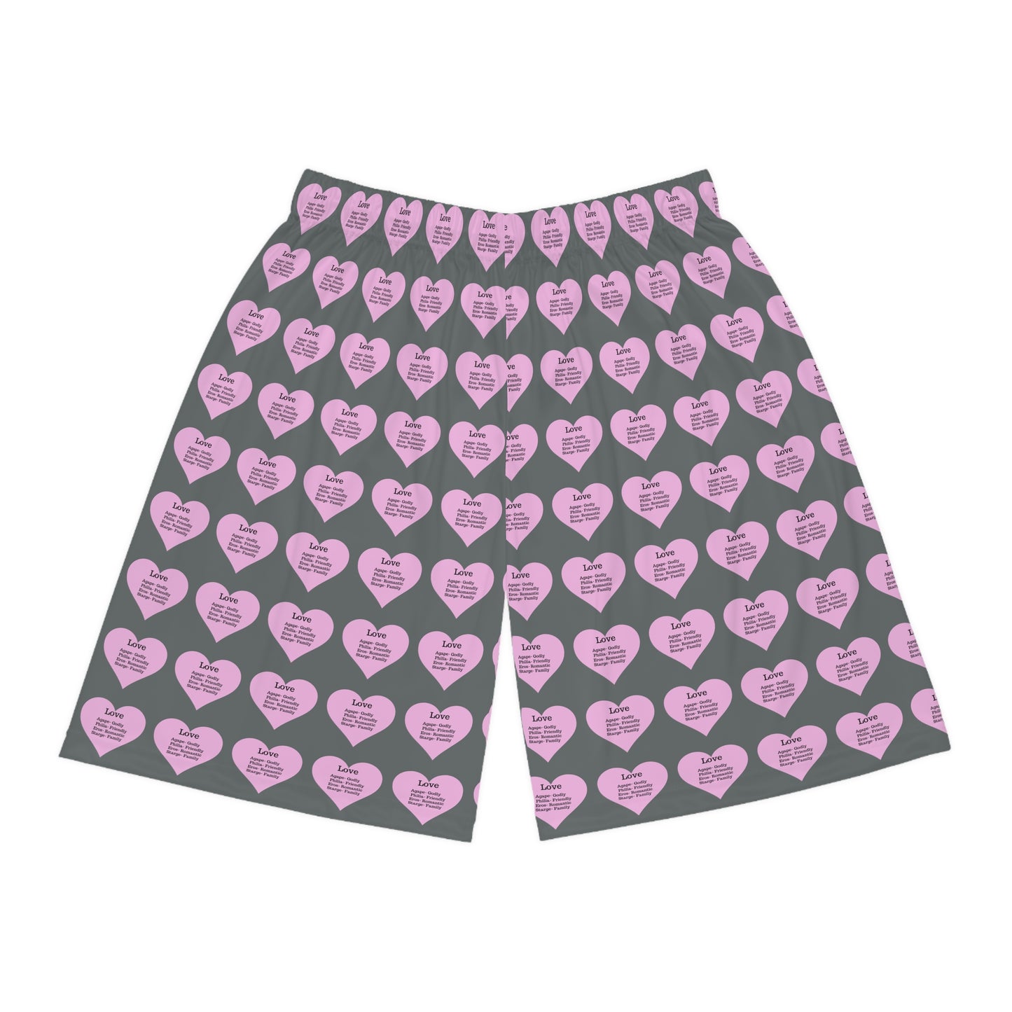 Love Heart All-Over-Print Basketball Shorts (Dark Grey)