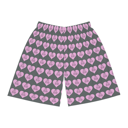 Love Heart All-Over-Print Basketball Shorts (Dark Grey)