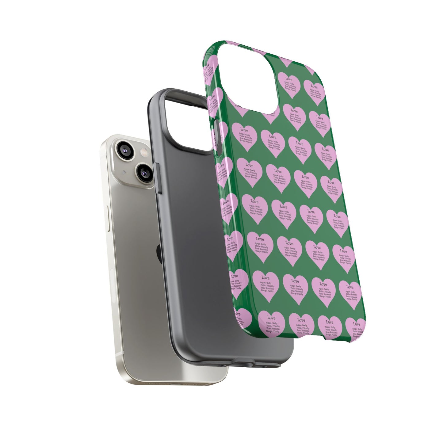 Hearts-A-Flutter Phone Case (iPhone, Google Pixel)(Dark green)