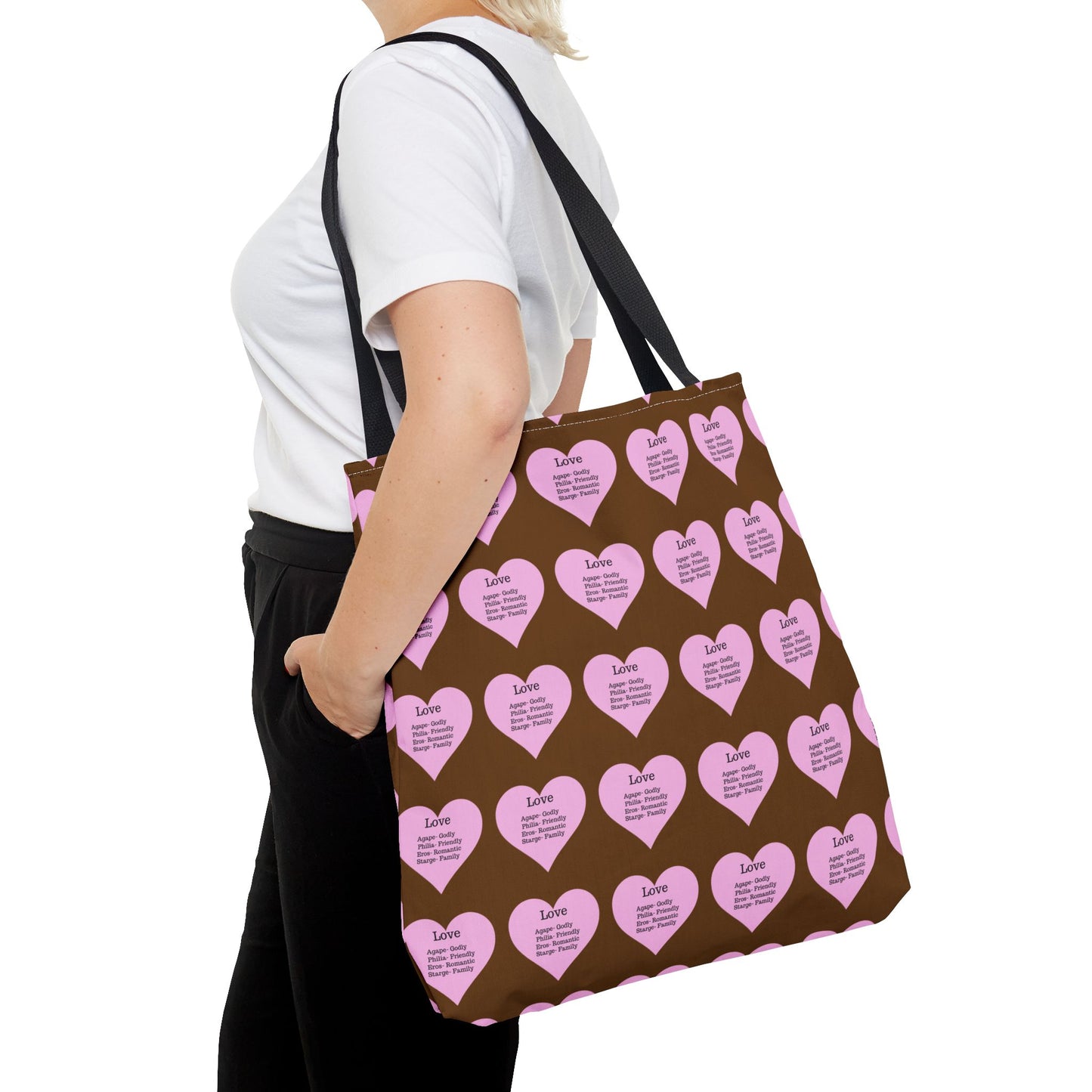 Pink Hearts Tote Bag (Brown)