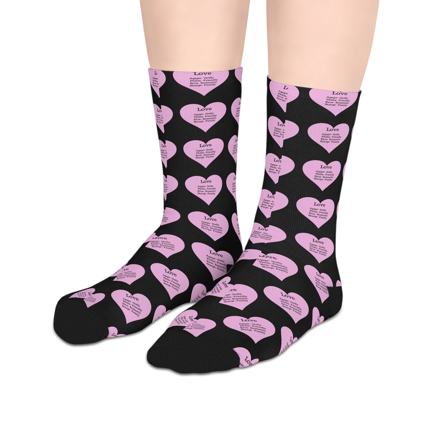 The Love Hearts Mid-Length Socks (Black)