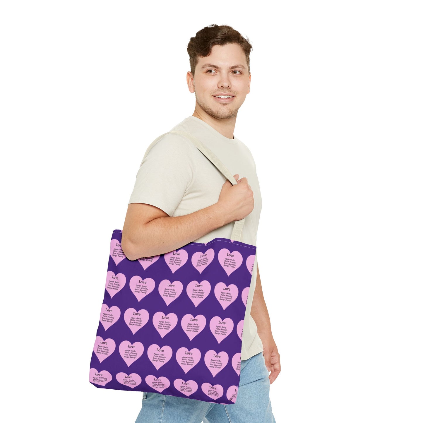 Pink Hearts Tote Bag (Purple)