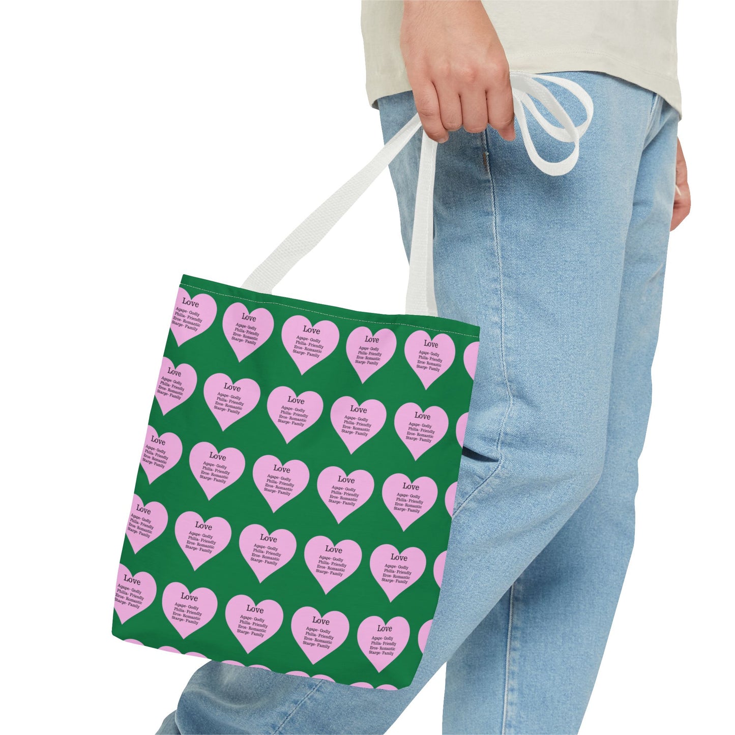 Pink Hearts Tote Bag (Dark green)
