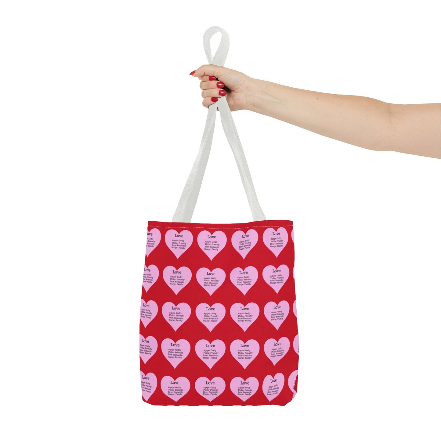 Pink Hearts Tote Bag (Dark red)
