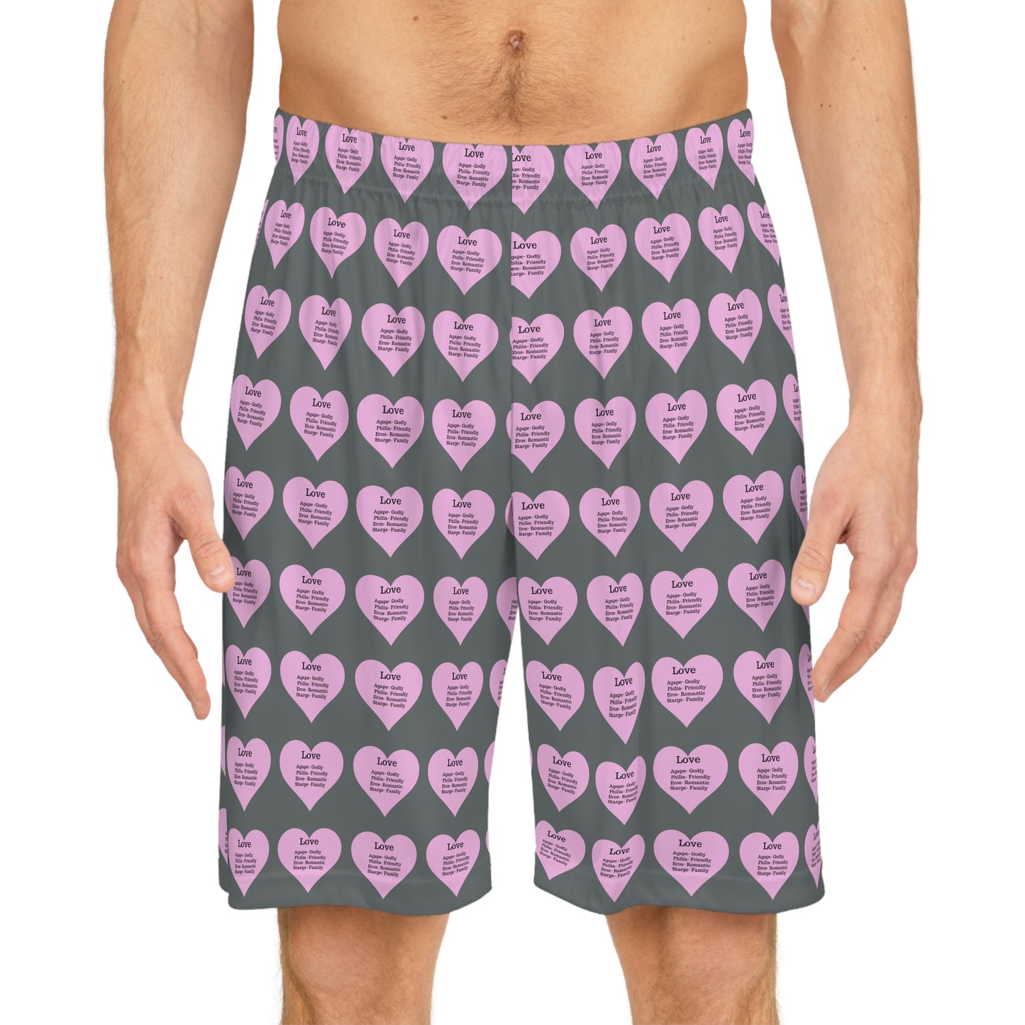 Love Heart All-Over-Print Basketball Shorts (Dark Grey)