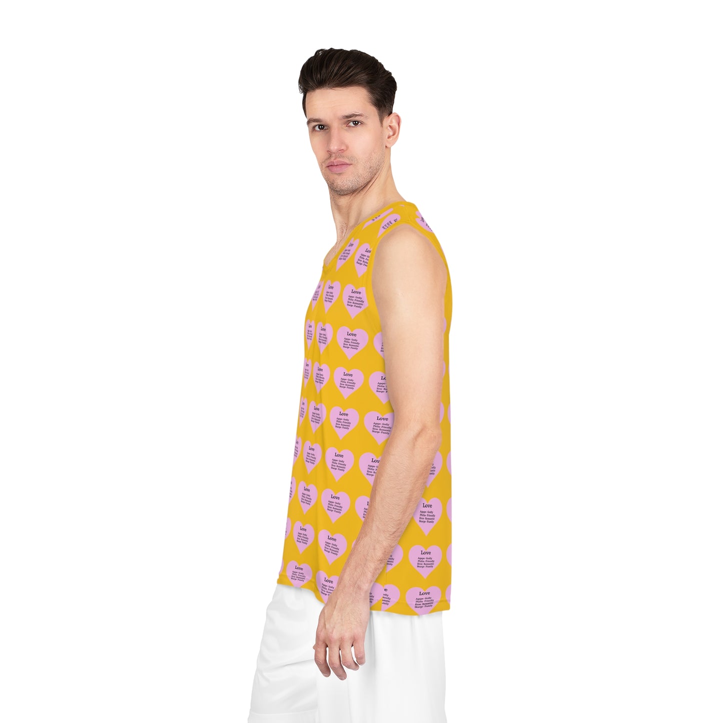Love Heart All-Over-Print Basketball Jersey (Yellow)