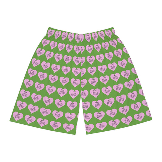 Love Heart All-Over-Print Basketball Shorts (Green)