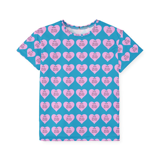 Love Hearts All-Over Print Kids Performance Jersey (Turquoise)