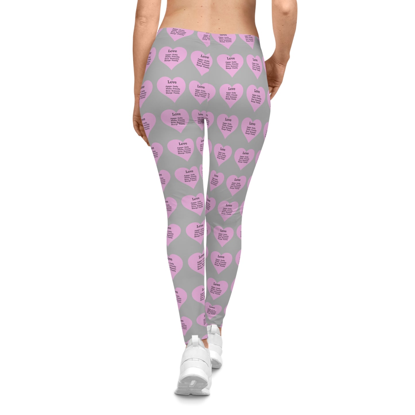 Playful Pink Heart Print Women's Casual Leggings (Light Grey)
