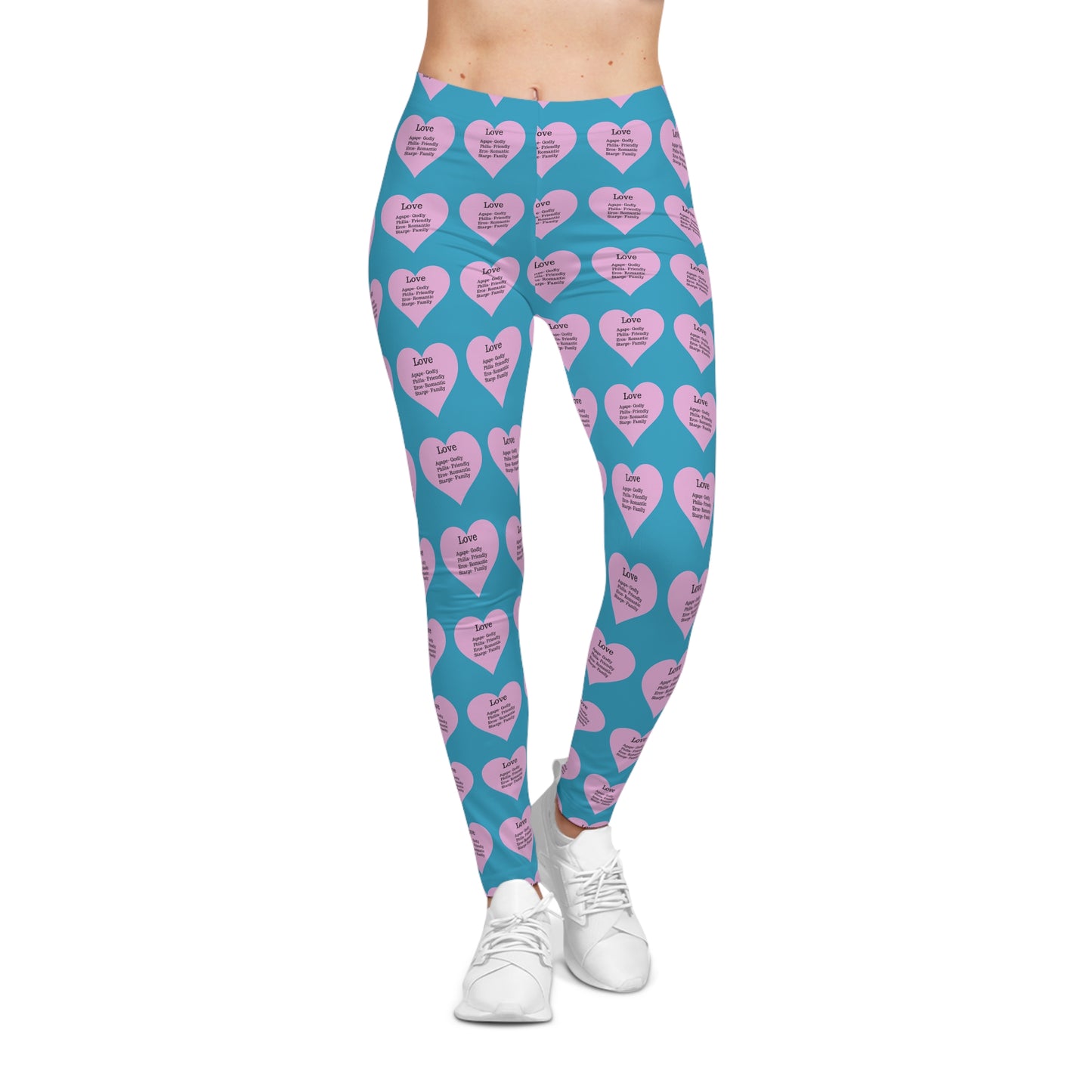 Playful Pink Heart Print Women's Casual Leggings (Turquoise)
