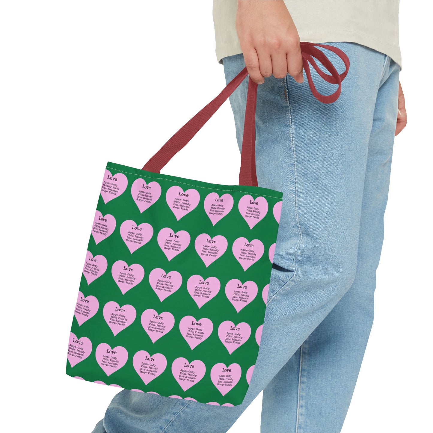 Pink Hearts Tote Bag (Dark green)