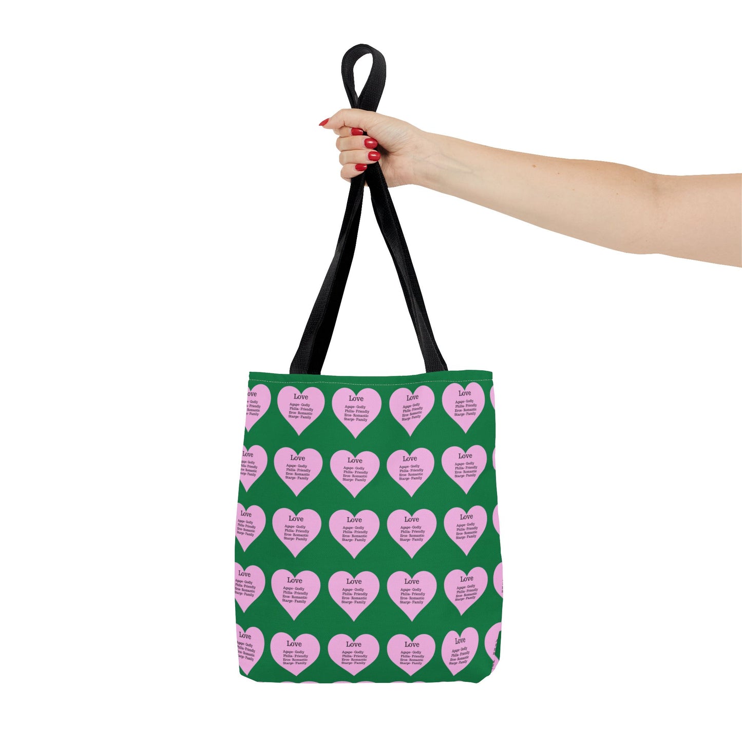 Pink Hearts Tote Bag (Dark green)