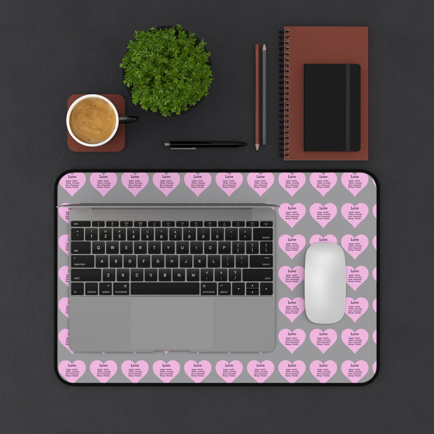 Love Hearts Desk Mat (Grey)