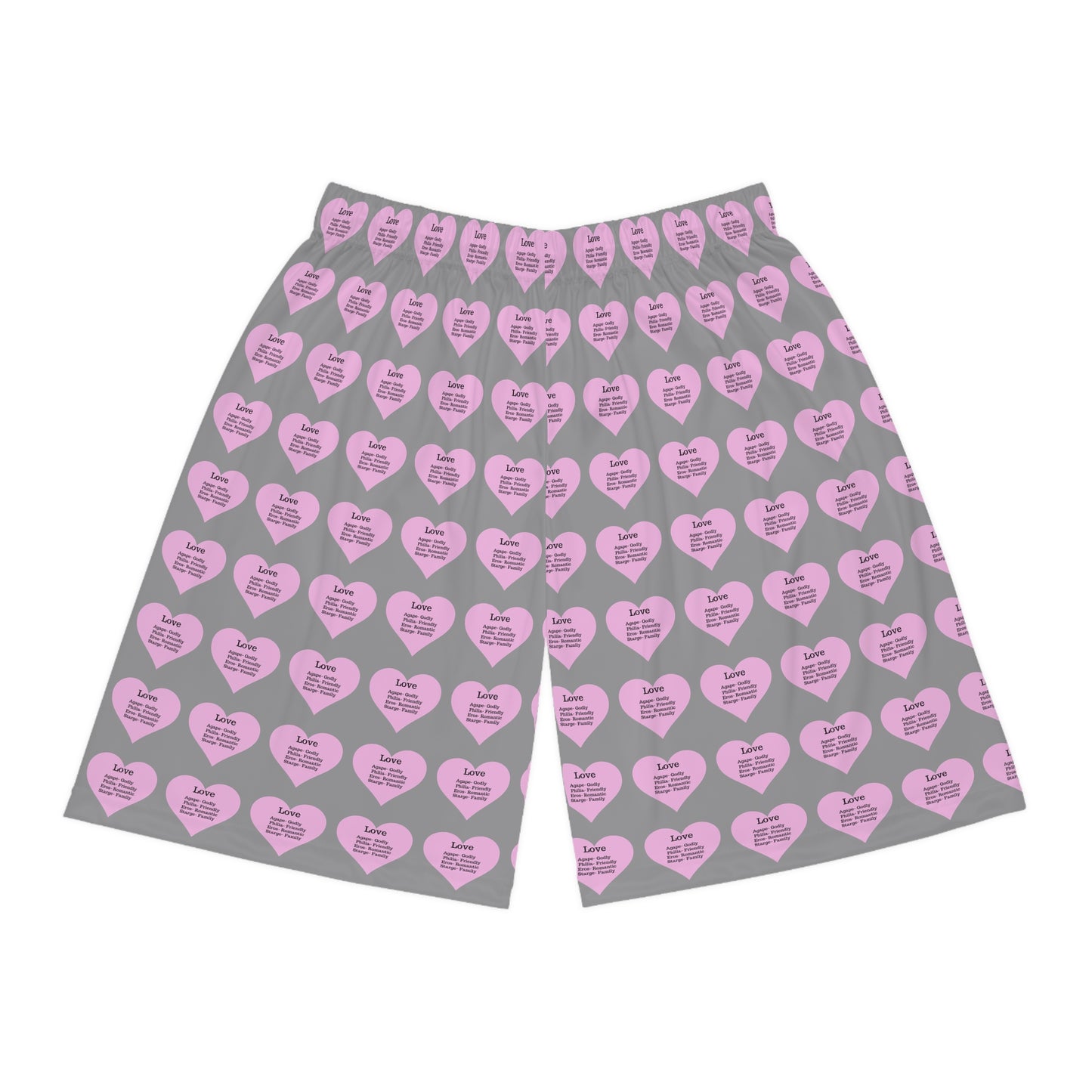 Love Heart All-Over-Print Basketball Shorts (Grey)
