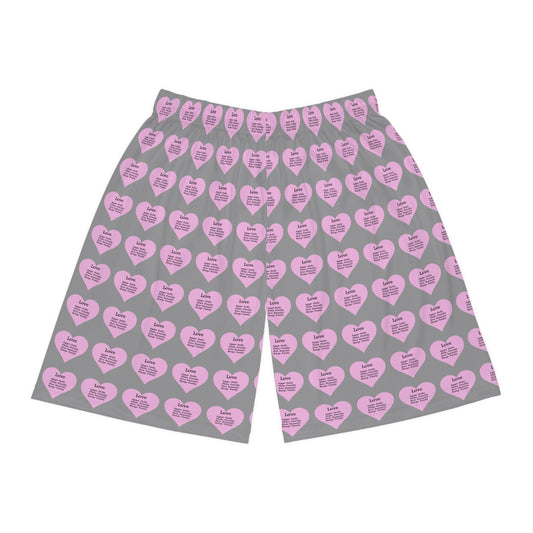 Love Heart All-Over-Print Basketball Shorts (Grey)