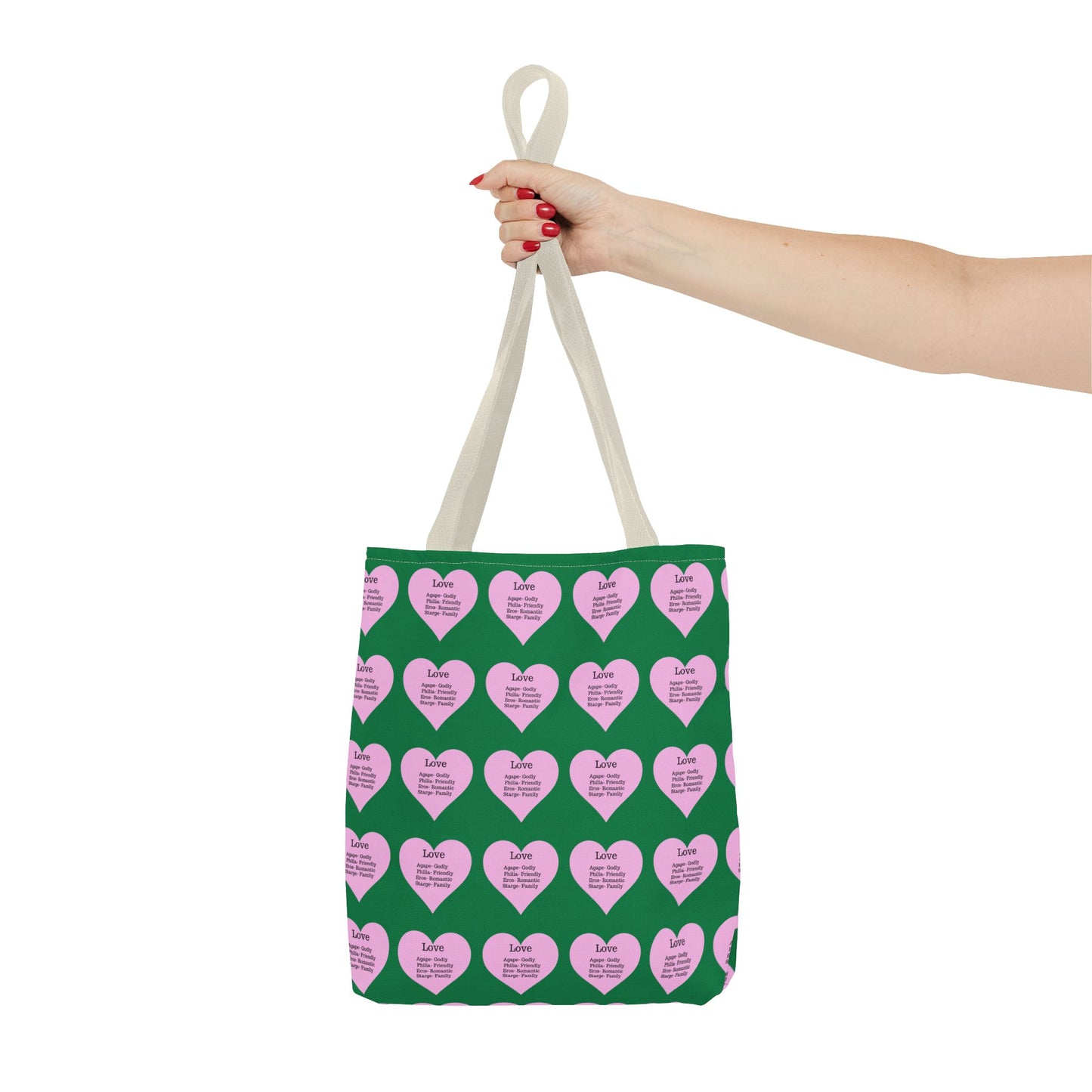 Pink Hearts Tote Bag (Dark green)