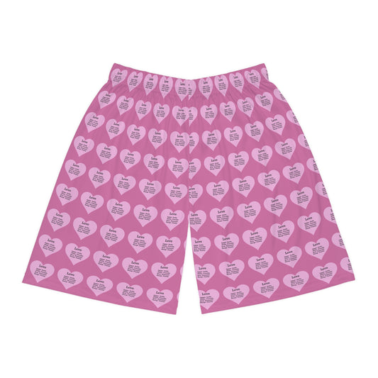 Love Heart All-Over-Print Basketball Shorts (Light Pink)