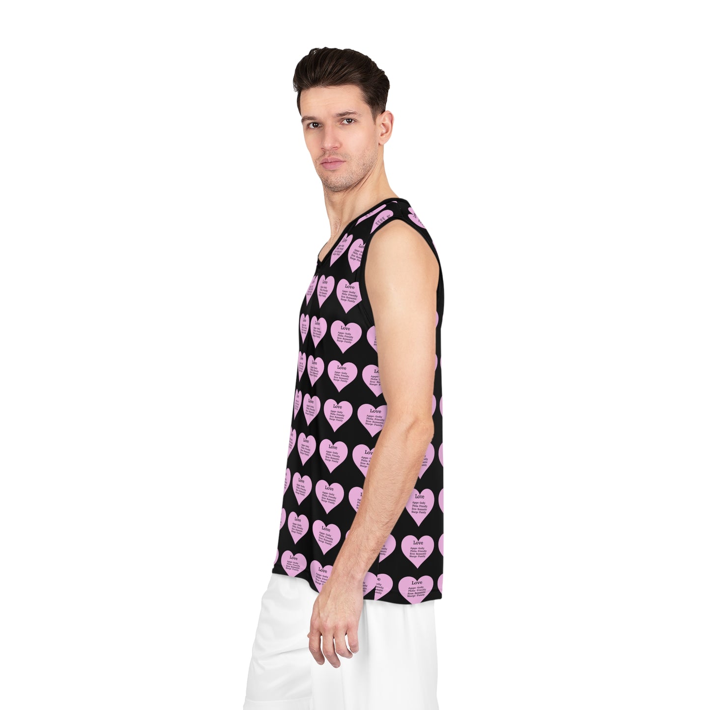 Love Heart All-Over-Print Basketball Jersey (Black)