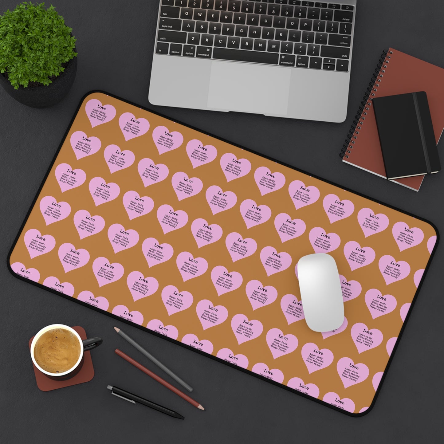 Love Hearts Desk Mat (Light brown)