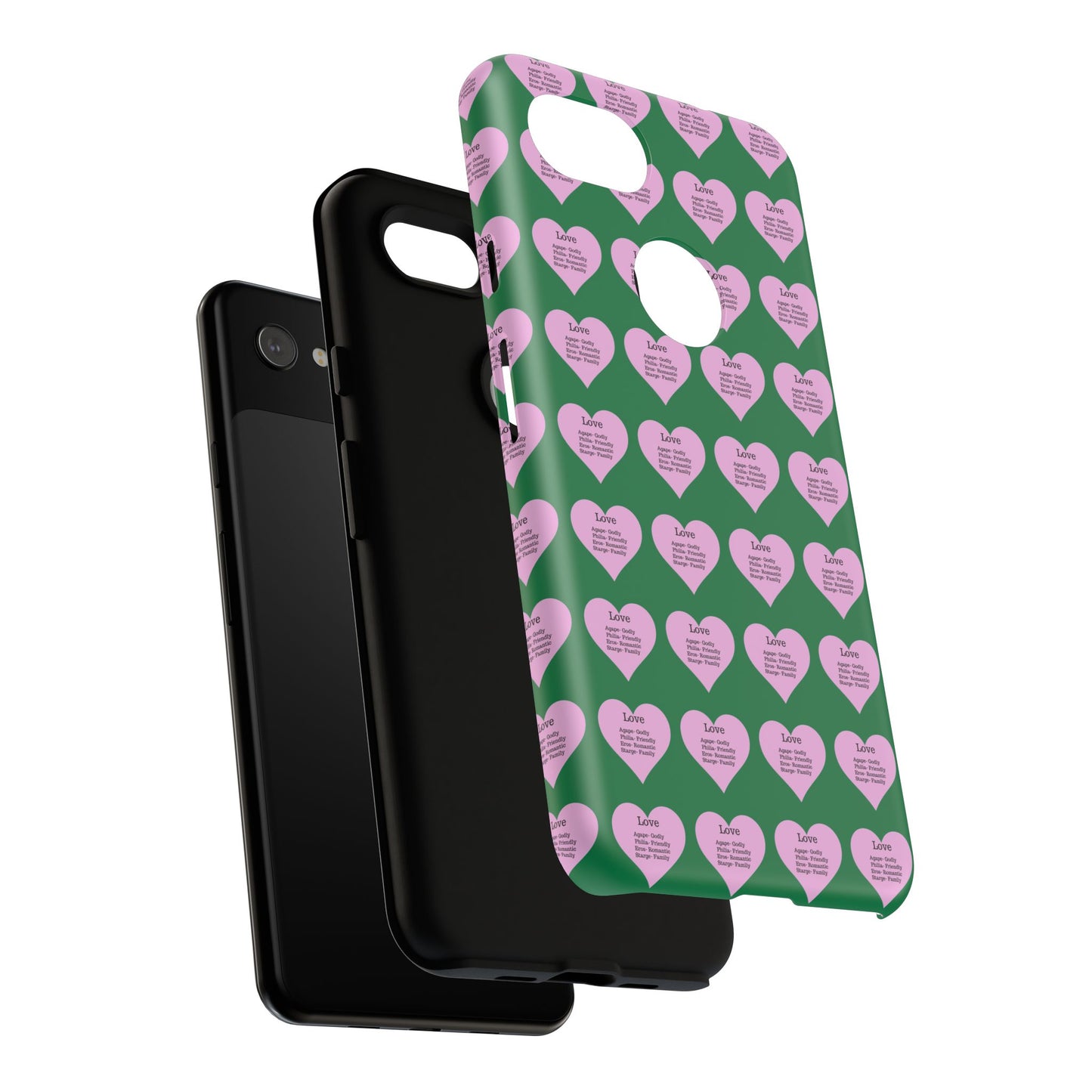 Hearts-A-Flutter Phone Case (iPhone, Google Pixel)(Dark green)