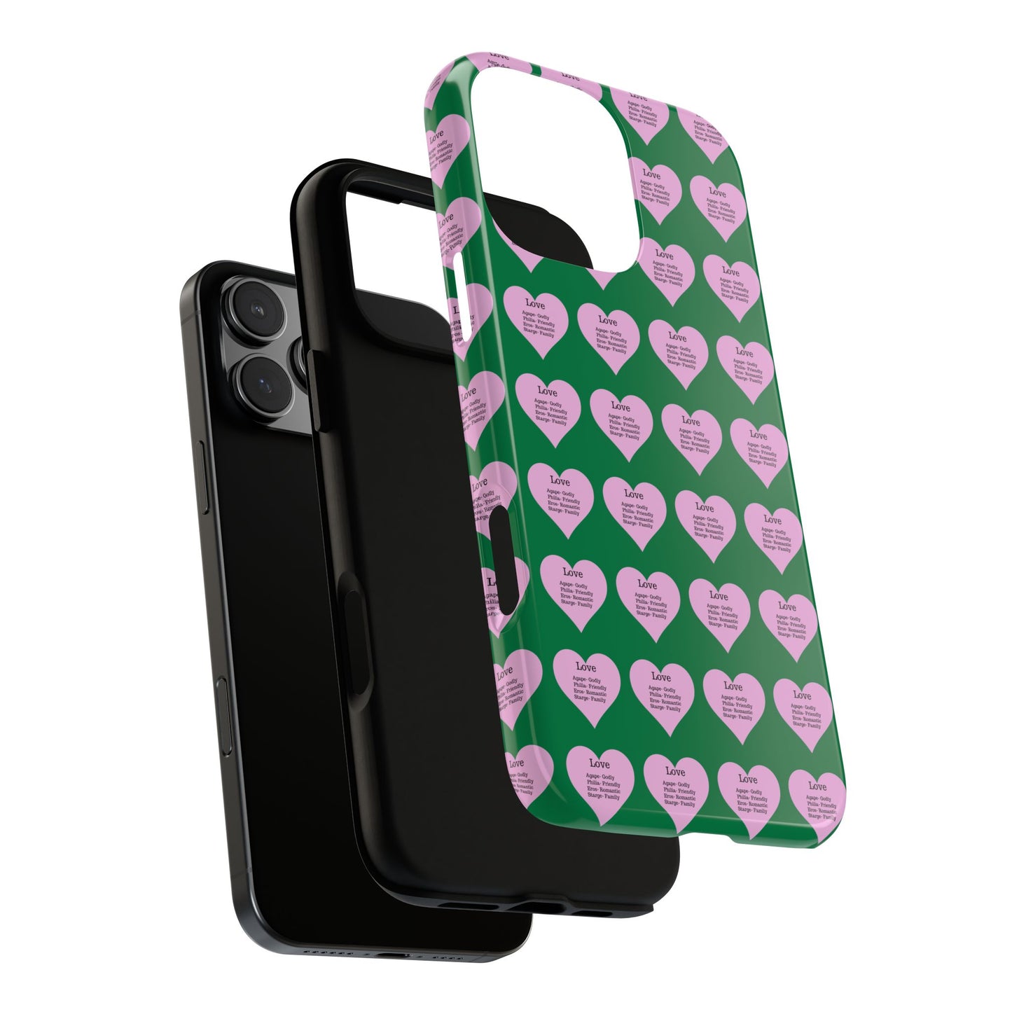 Hearts-A-Flutter Phone Case (iPhone, Google Pixel)(Dark green)