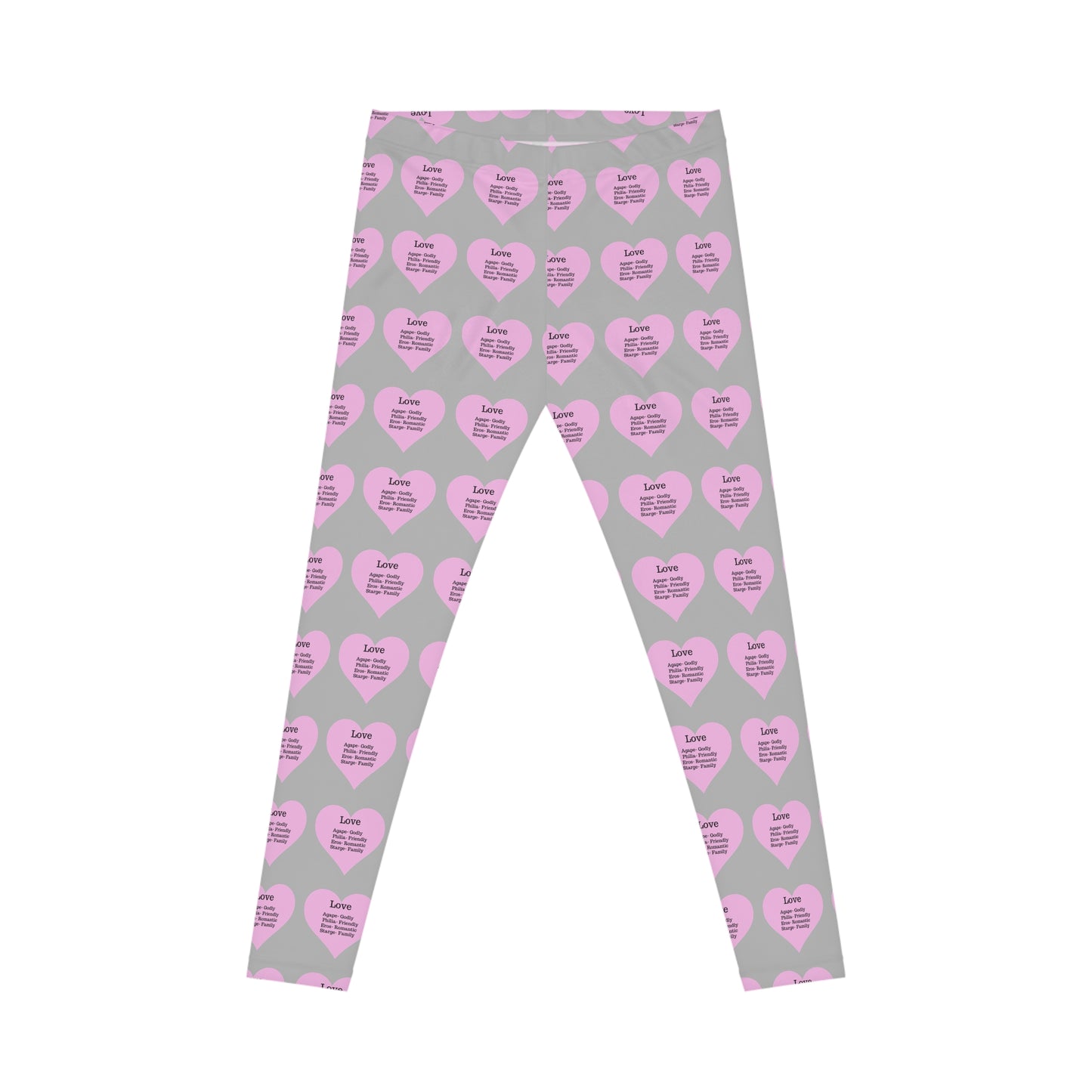 Playful Pink Heart Print Women's Casual Leggings (Light Grey)