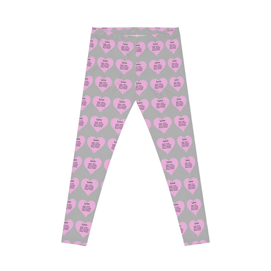 Playful Pink Heart Print Women's Casual Leggings (Light Grey)