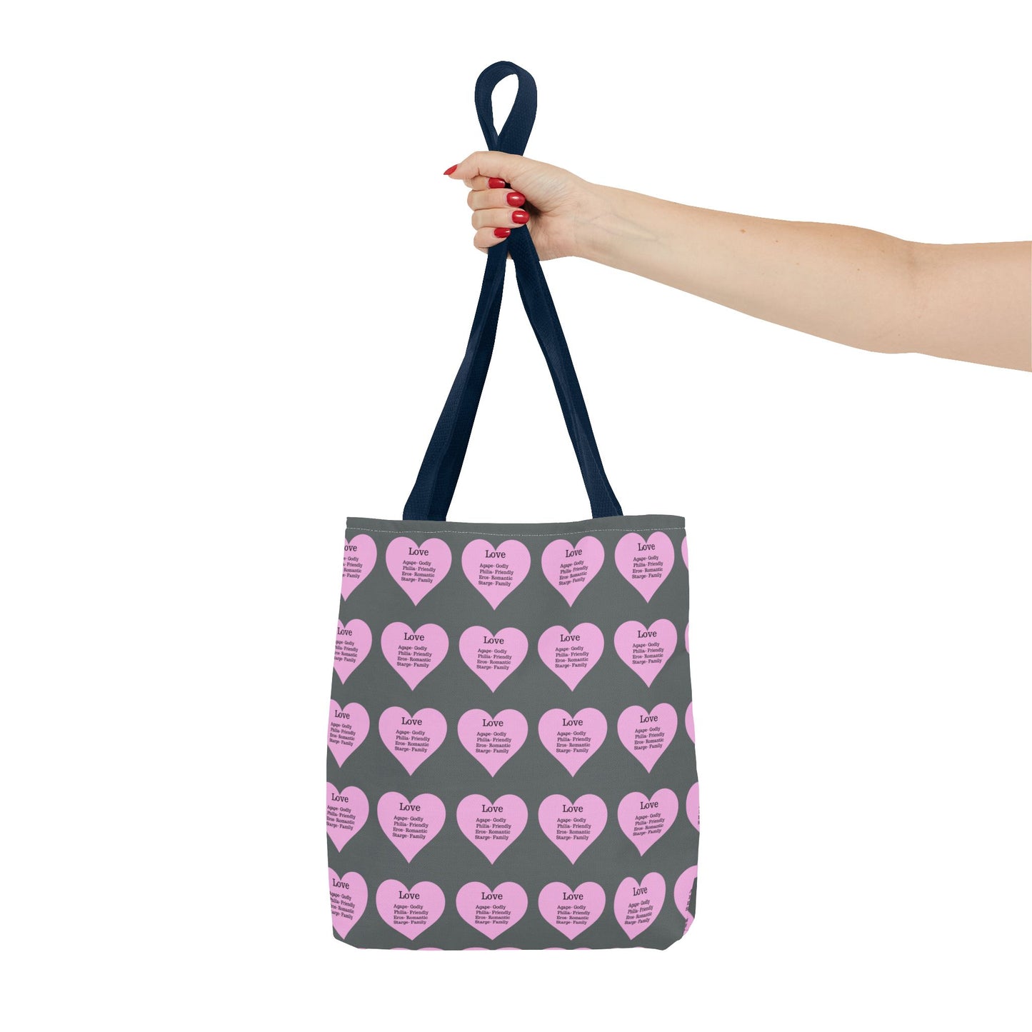 Pink Hearts Tote Bag (Dark grey)