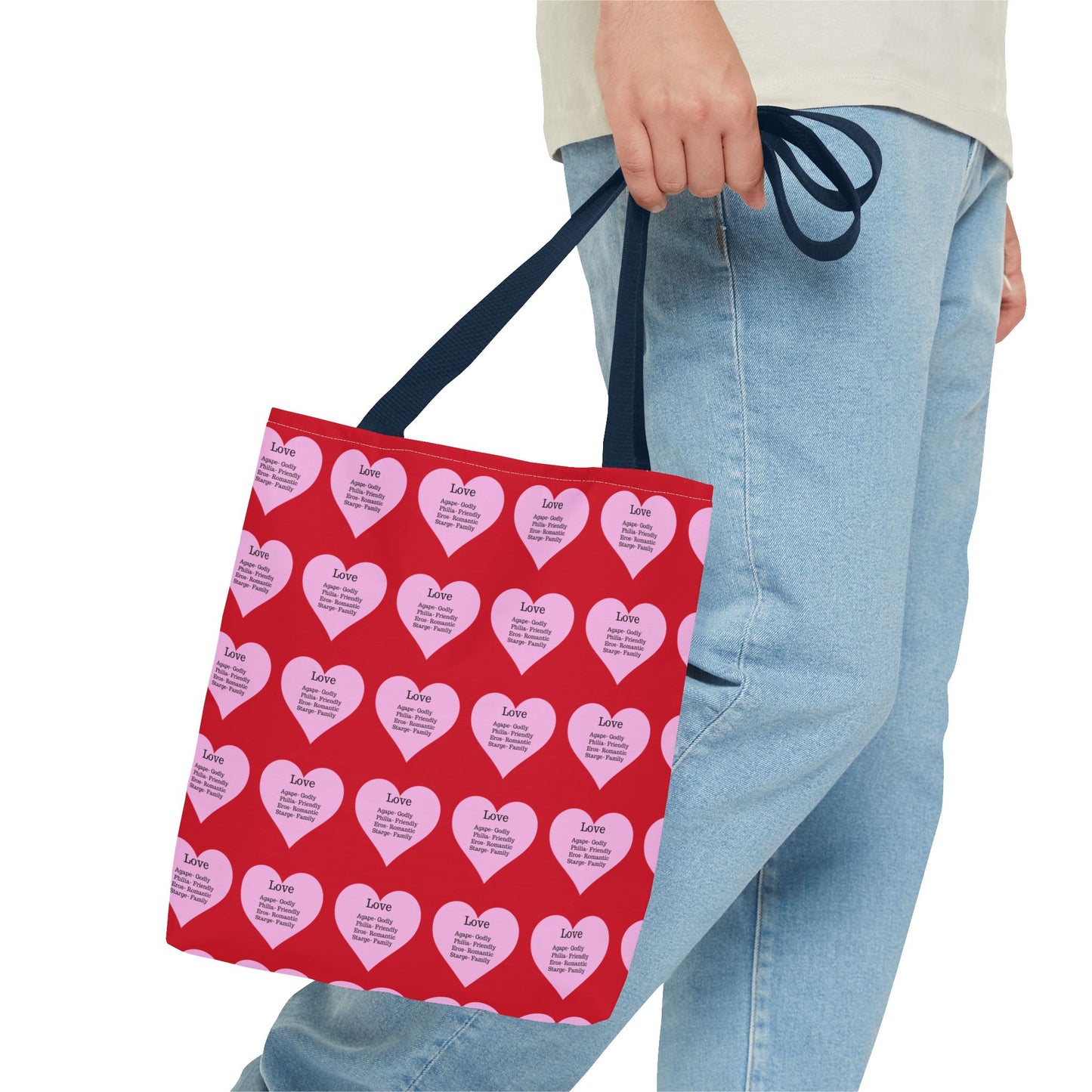 Pink Hearts Tote Bag (Dark red)