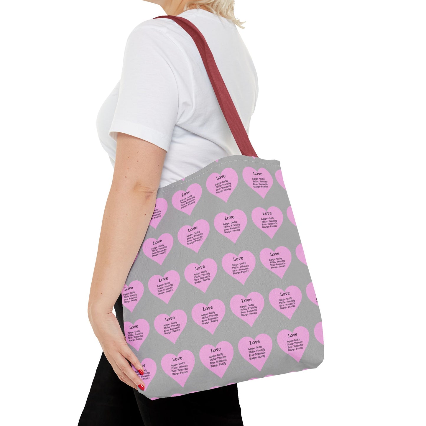 Pink Hearts Tote Bag (Light grey)