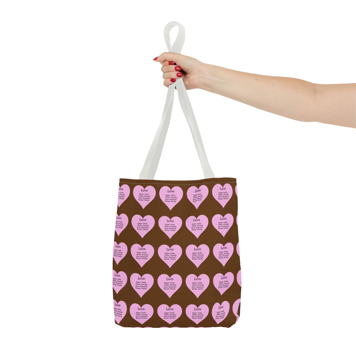 Pink Hearts Tote Bag (Brown)