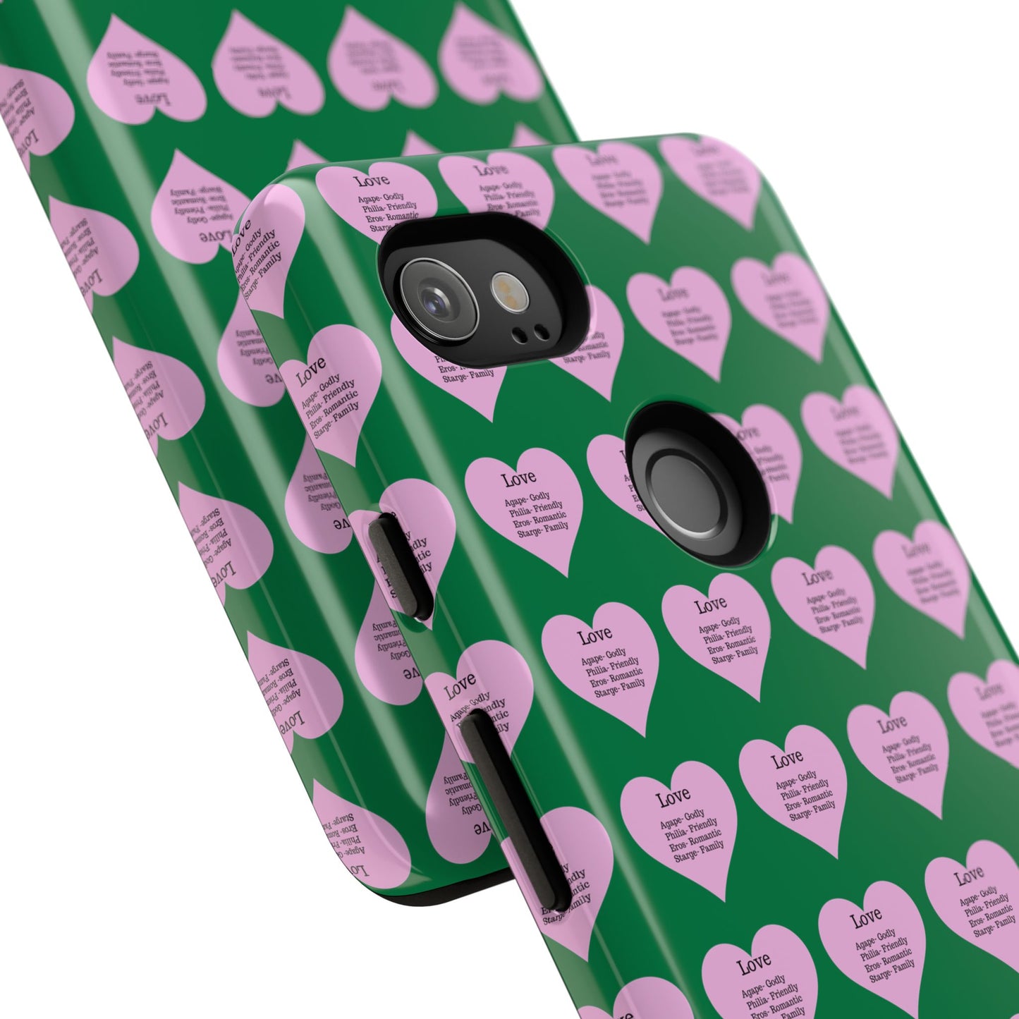 Hearts-A-Flutter Phone Case (iPhone, Google Pixel)(Dark green)