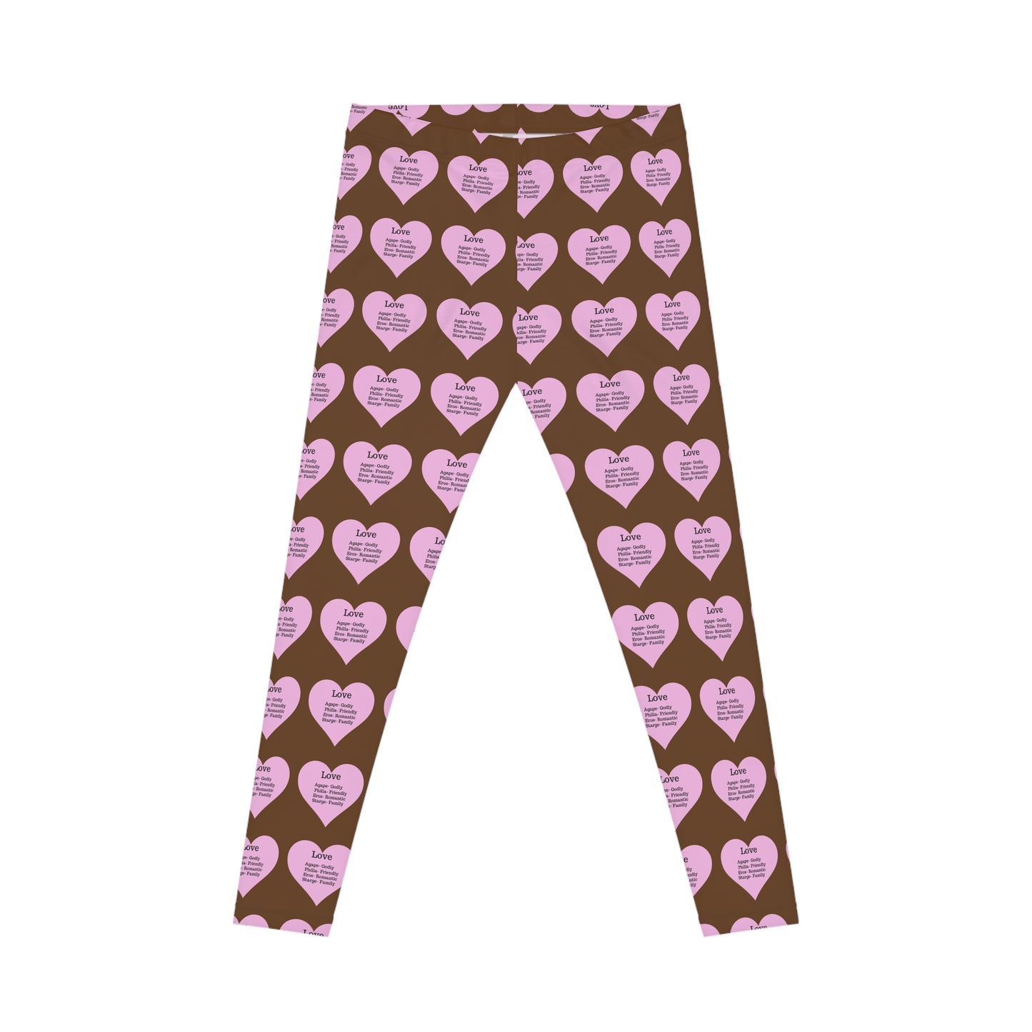 Playful Pink Heart Print Women's Casual Leggings (Brown)