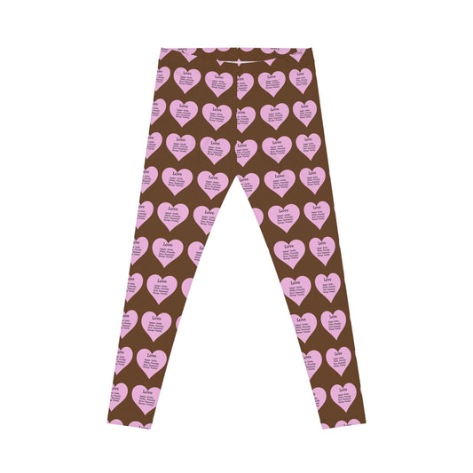 Playful Pink Heart Print Women's Casual Leggings (Brown)