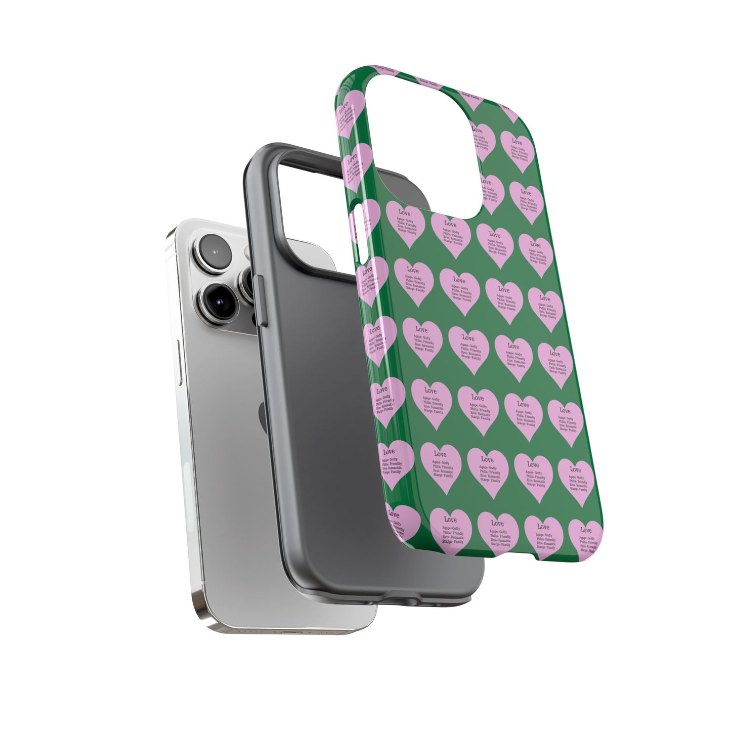 Hearts-A-Flutter Phone Case (iPhone, Google Pixel)(Dark green)