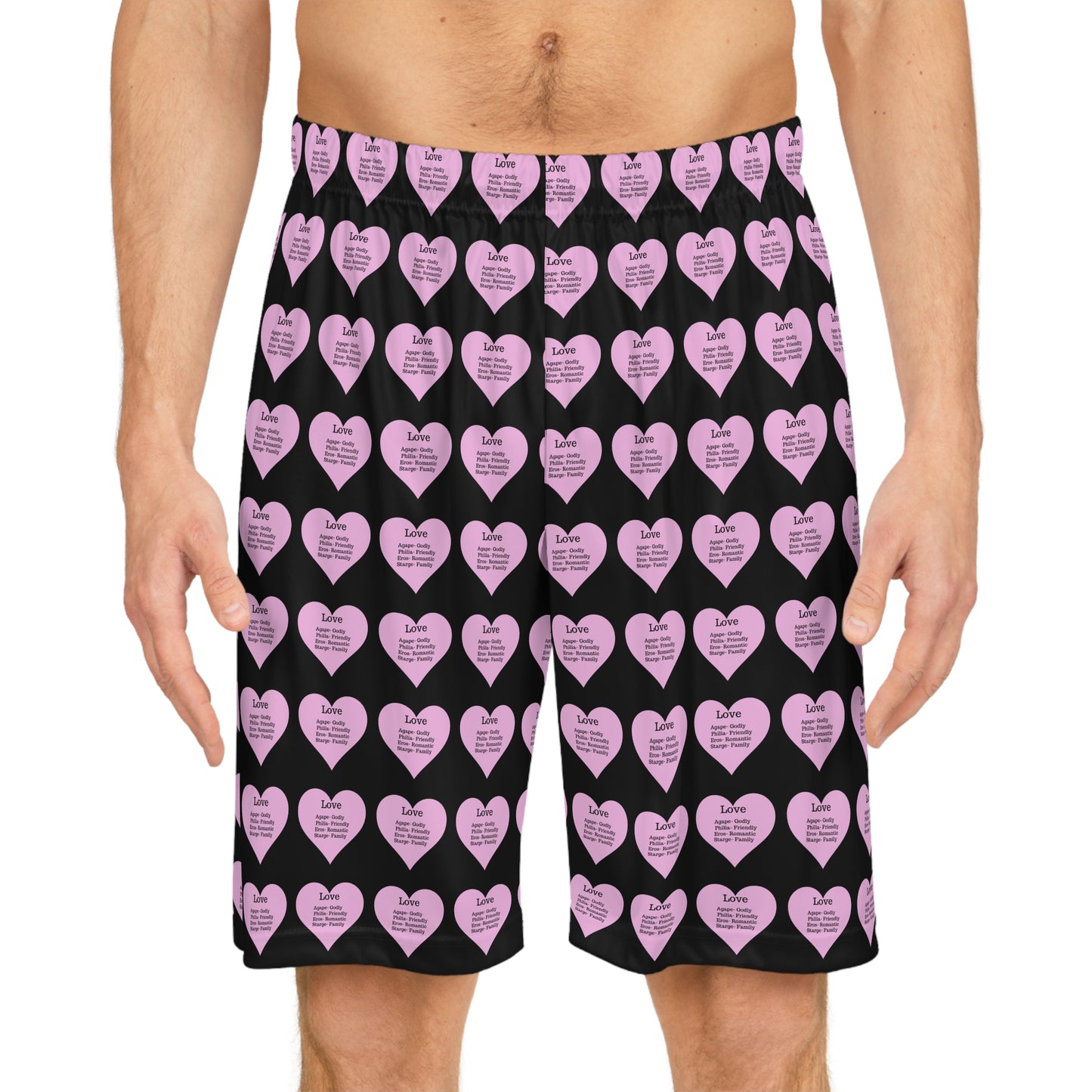 Love Heart All-Over-Print Basketball Shorts (Black)
