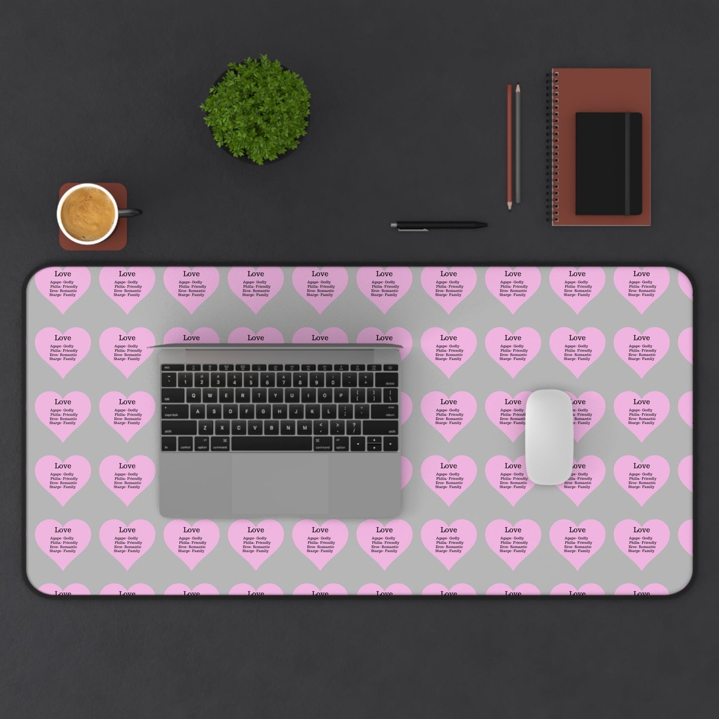 Love Hearts Desk Mat (Light grey)