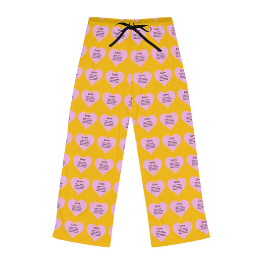 Cozy Heart Print Women's Pajama Pants (Yellow)