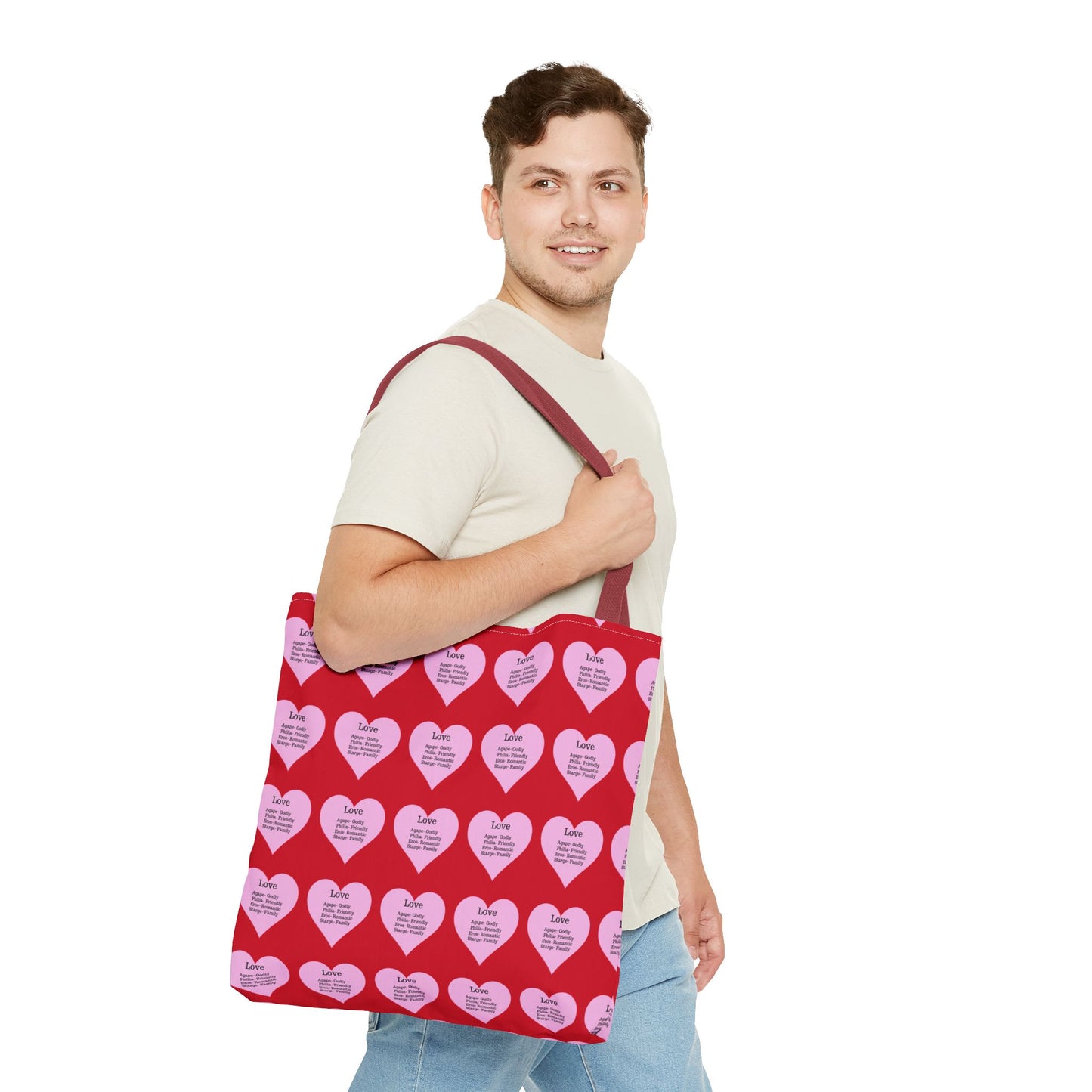 Pink Hearts Tote Bag (Dark red)