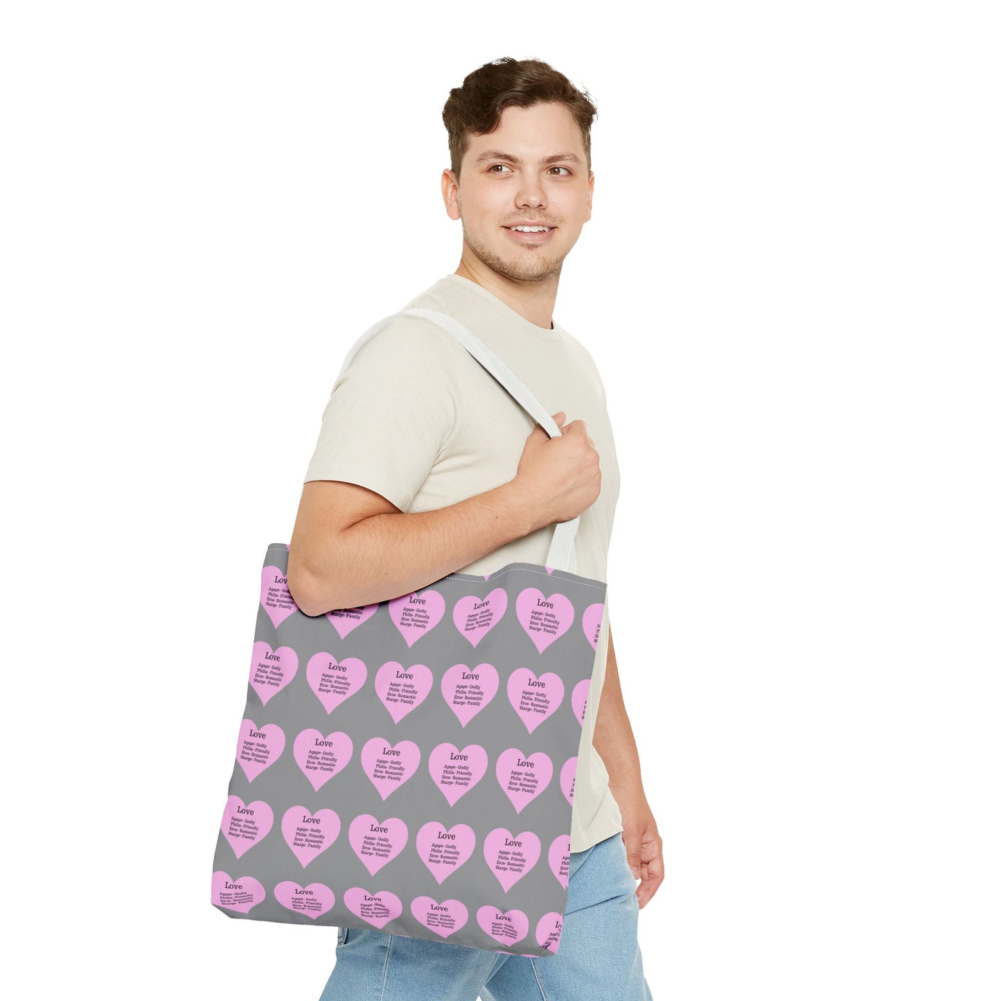 Pink Hearts Tote Bag (Grey)