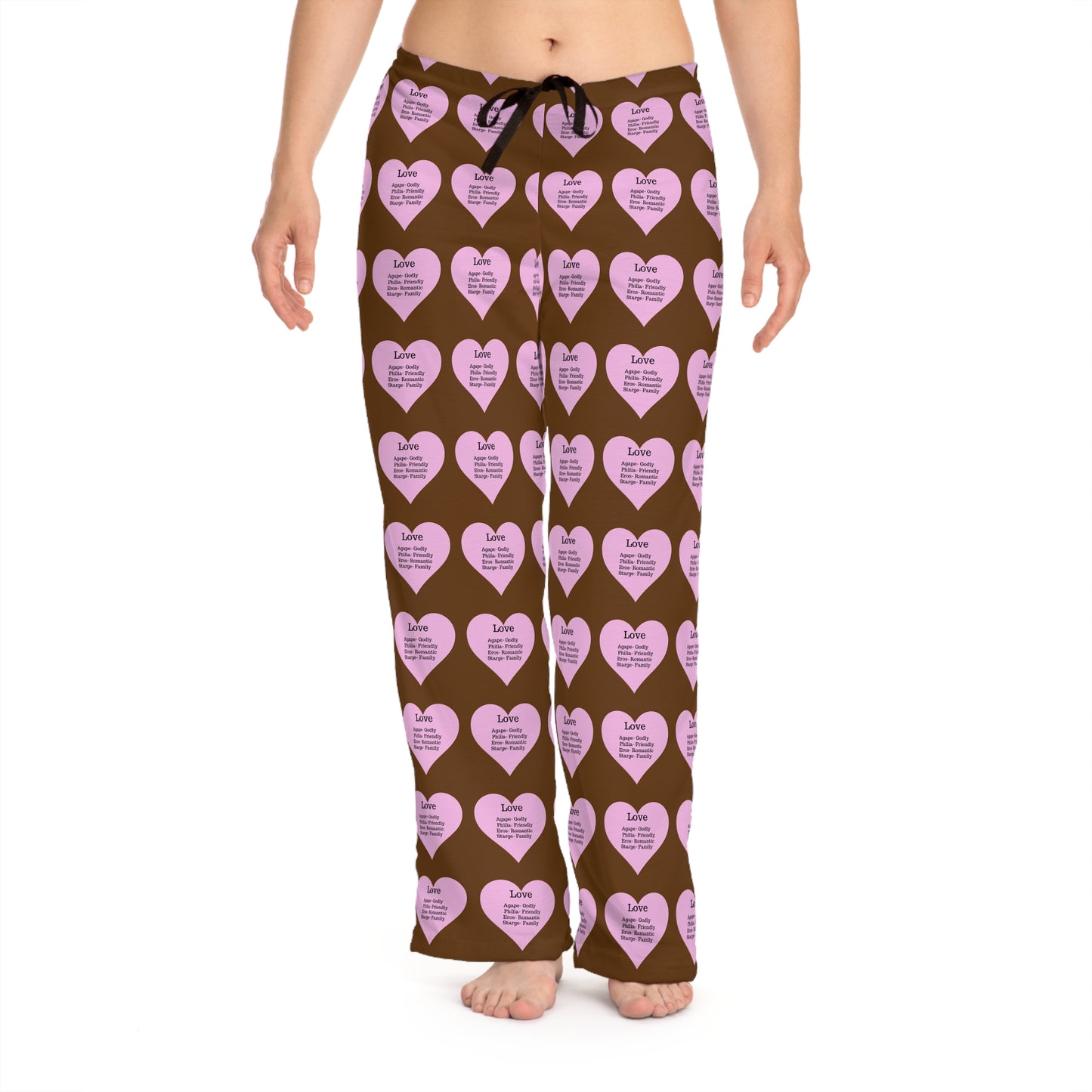 Cozy Heart Print Women's Pajama Pants (Brown)