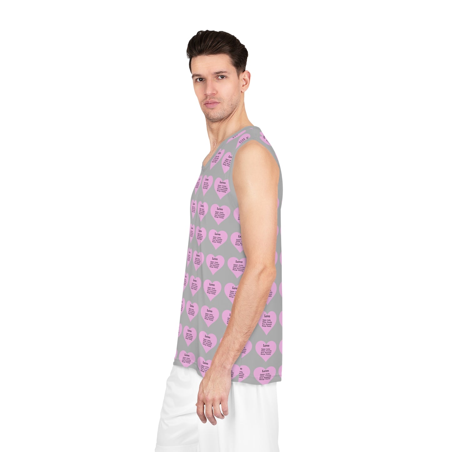 Love Heart All-Over-Print Basketball Jersey (Light Grey)