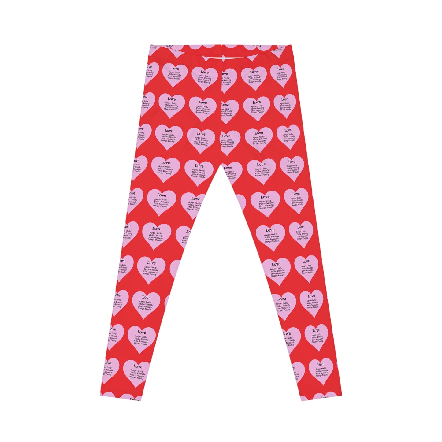 Playful Pink Heart Print Women's Casual Leggings (Red)