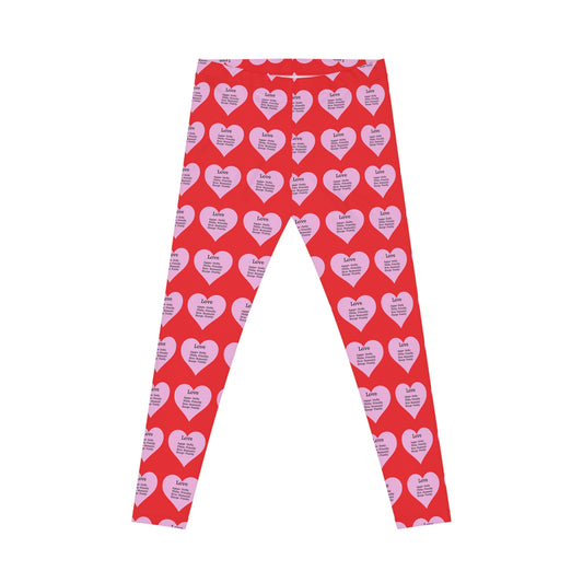 Playful Pink Heart Print Women's Casual Leggings (Red)